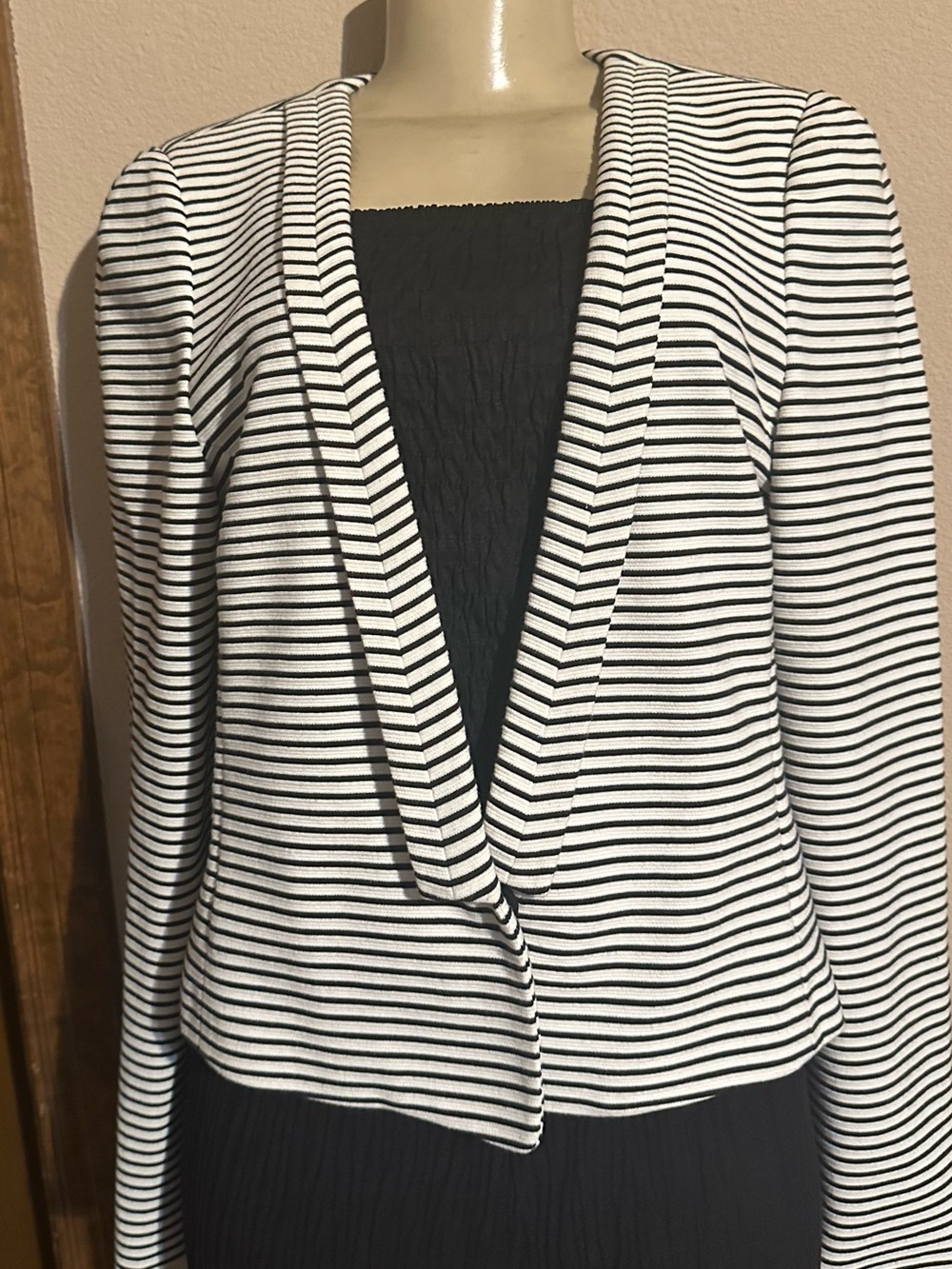 BCBGMaxAzria Black & White Striped Open-Front Blazer
